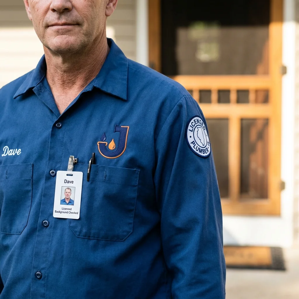 Licensed plumber showing ID badge in Greenville, NH